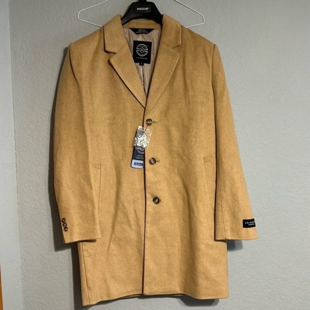 Haggar Mid-Length Single Breasted Brushed Twill Mens Lightweight Topcoat (Camel)